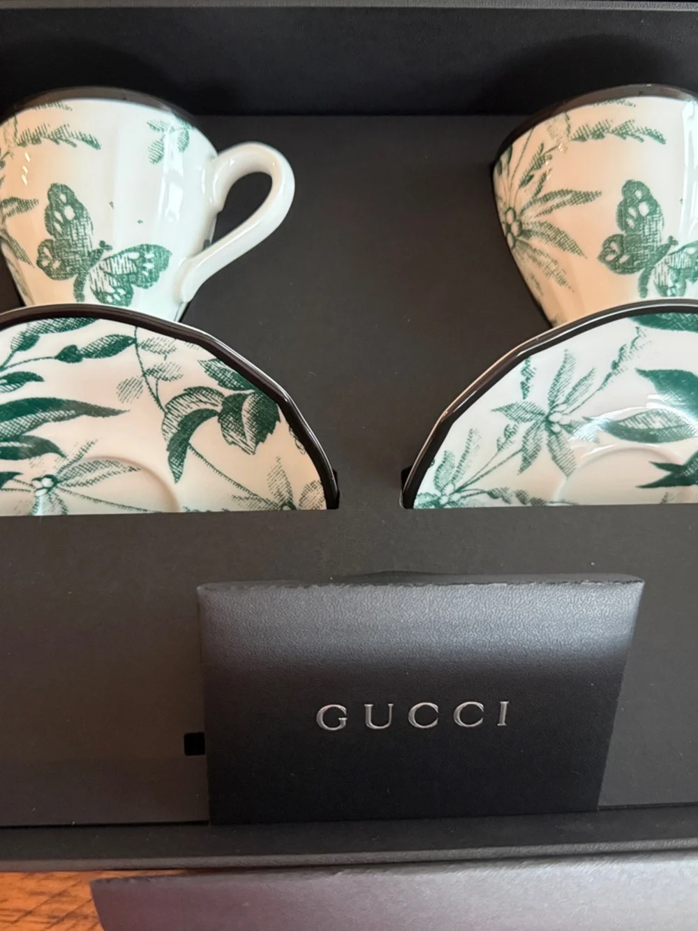 Gucci Green and White Herbarium Teacup and Saucer Set